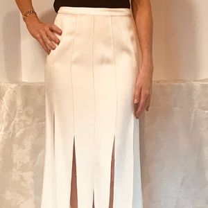 car wash flap front cream silk skirt